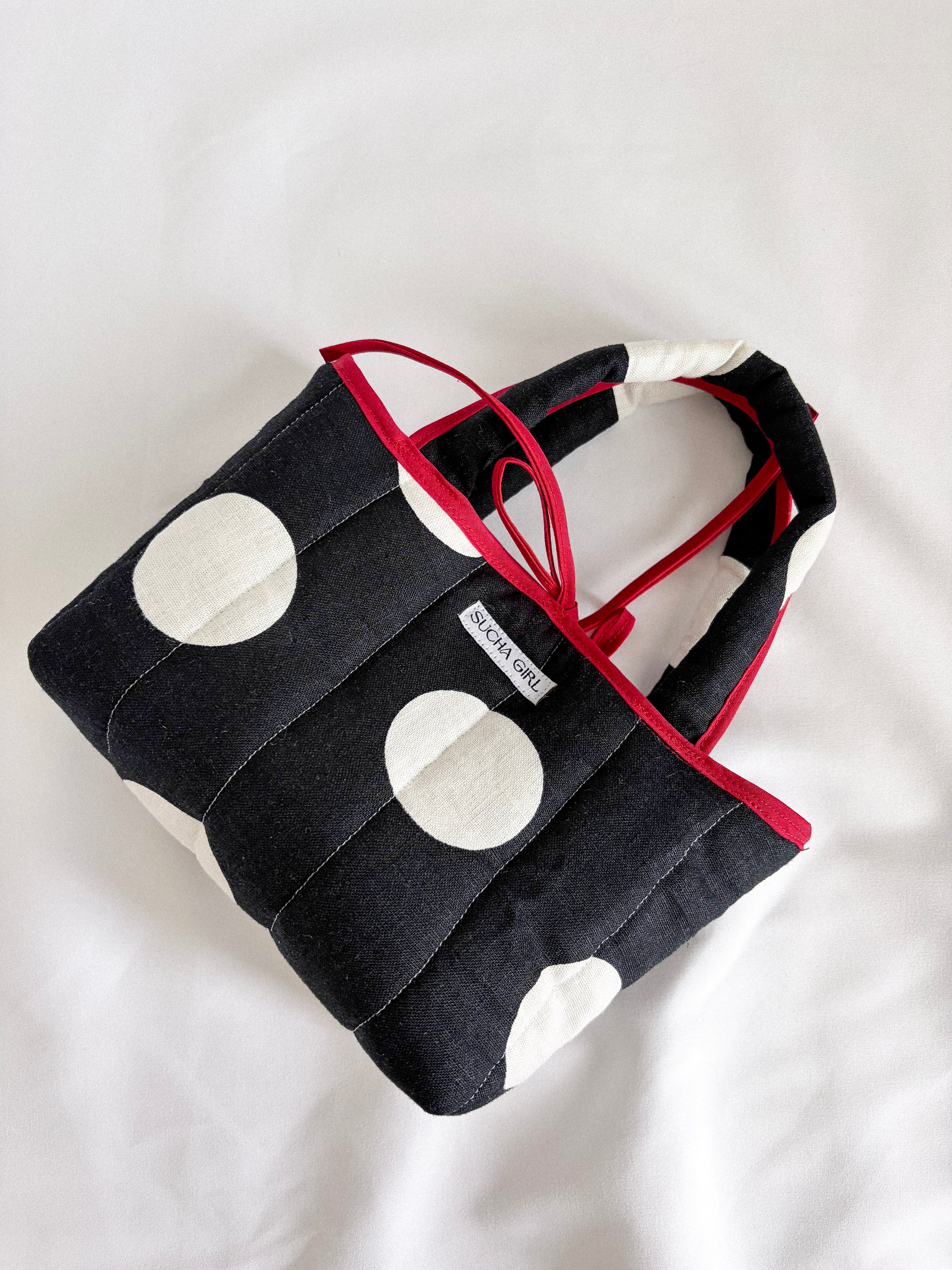 Small Tote - White Polka