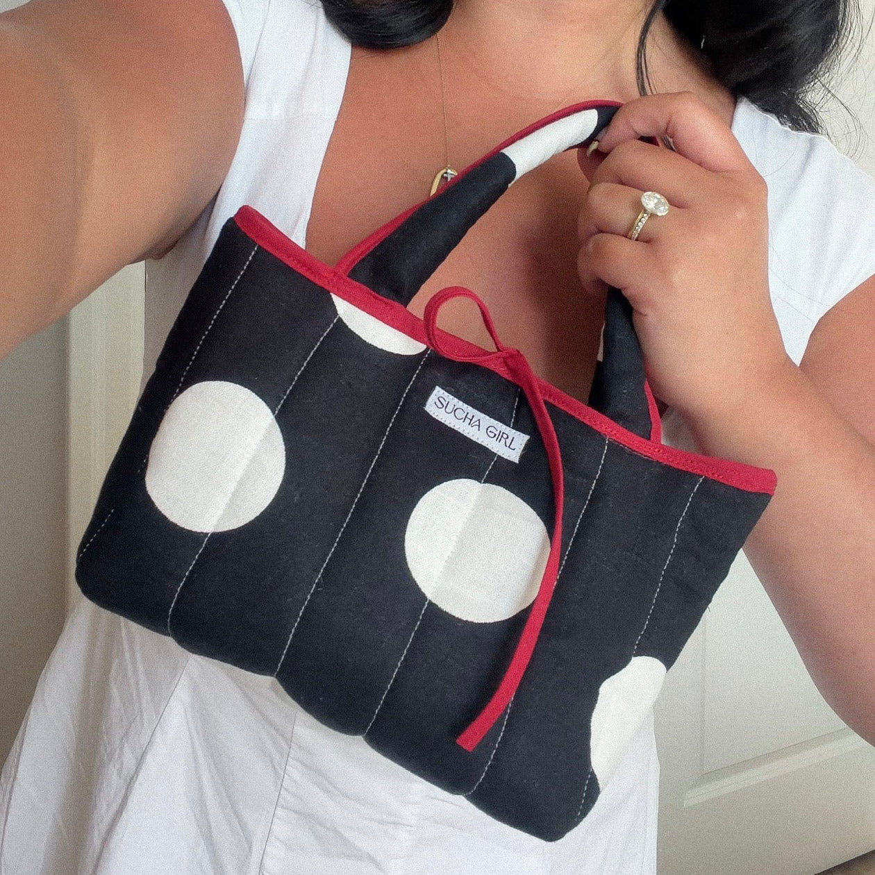 Small Tote - White Polka